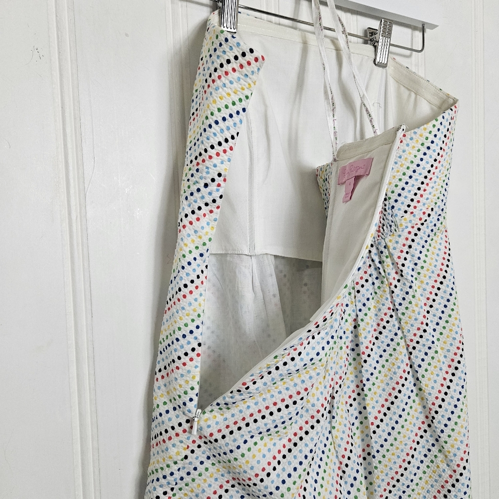 Lilly Pulitzer Dress Sz 4 Strapless Rainbow Polka Dot Ruffles White Cotton Y2K - Picture 9 of 13